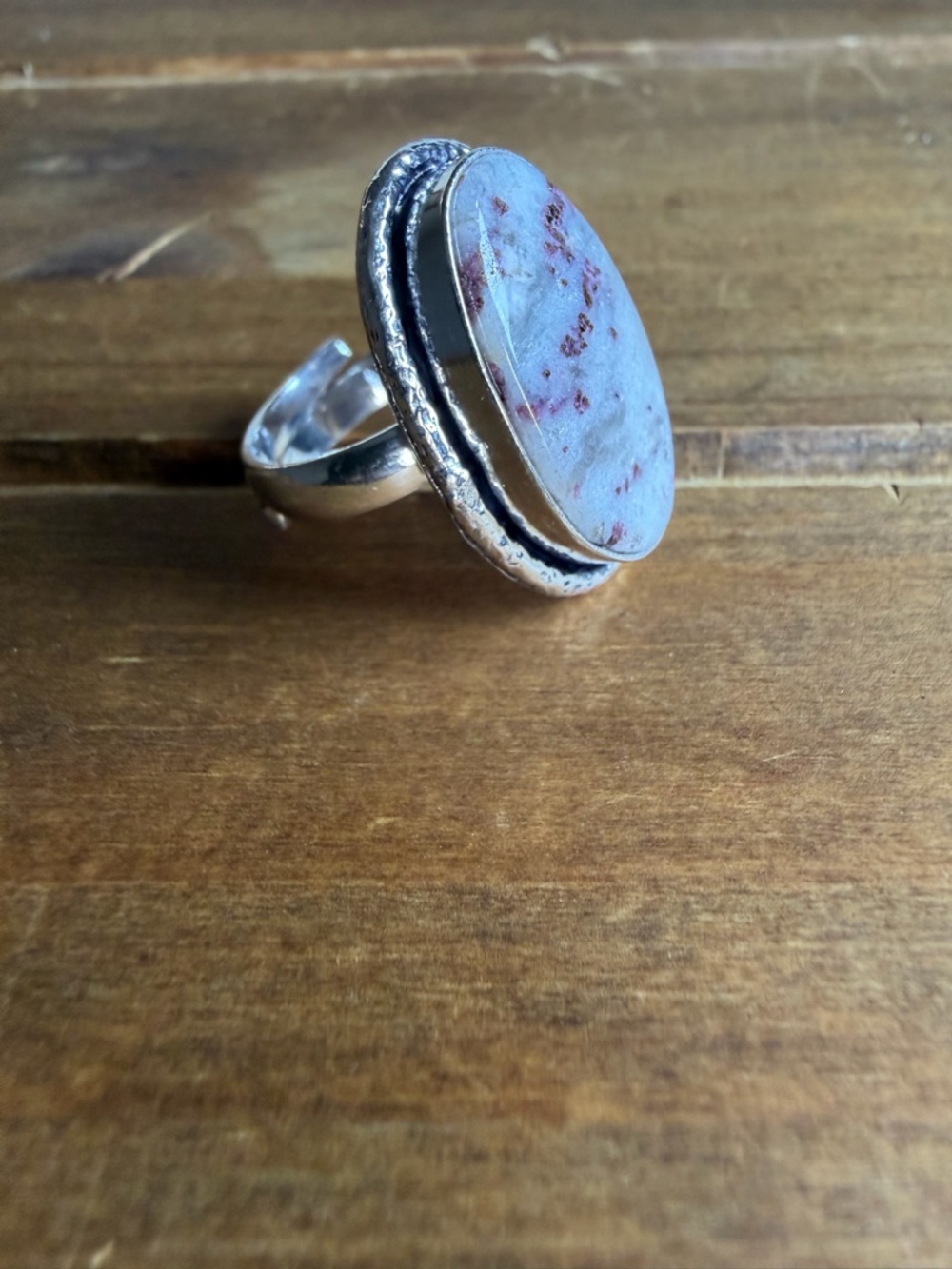 Boho Vintage Women Jewelry Cinnabrite Gemstone Ring Size 7 Adjustable Silver 925 - Picture 3 of 5